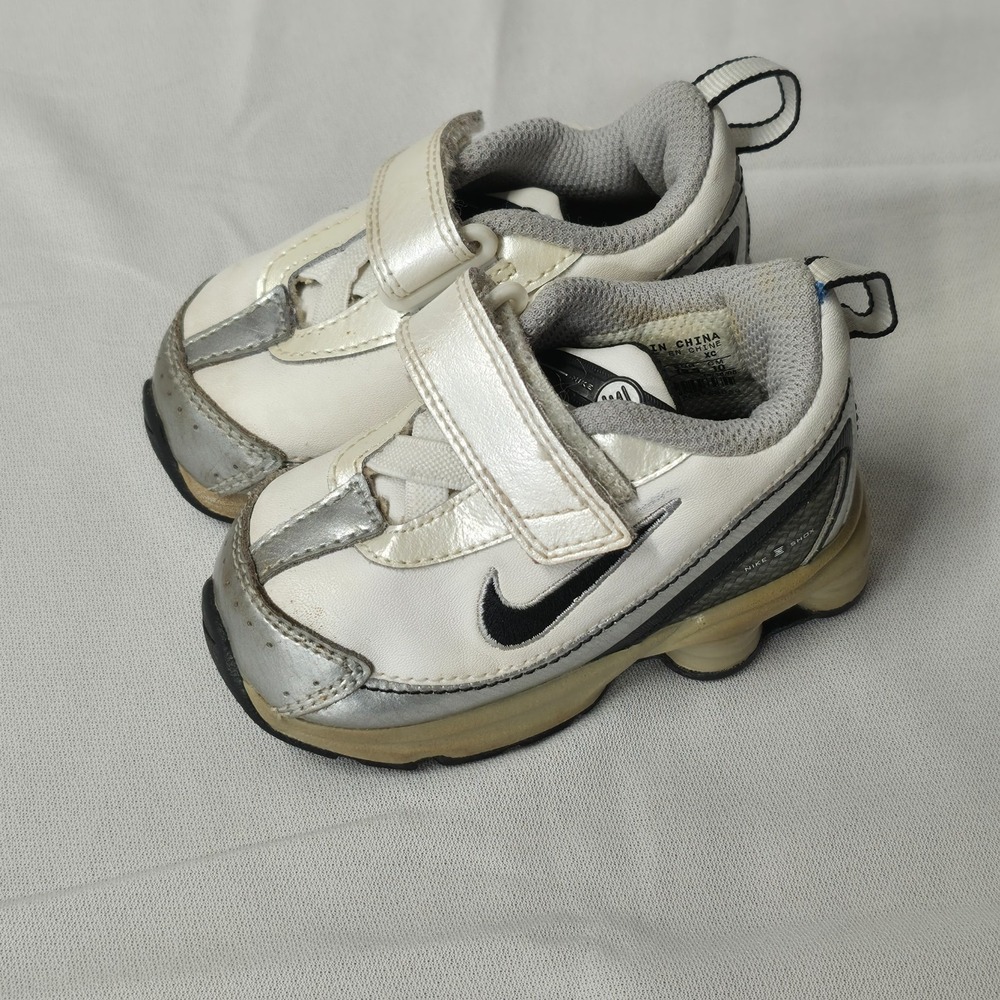 Nike Shox Turbo White & Silver Toddler Sneakers Size 4C 315449-101 Hook & Loop